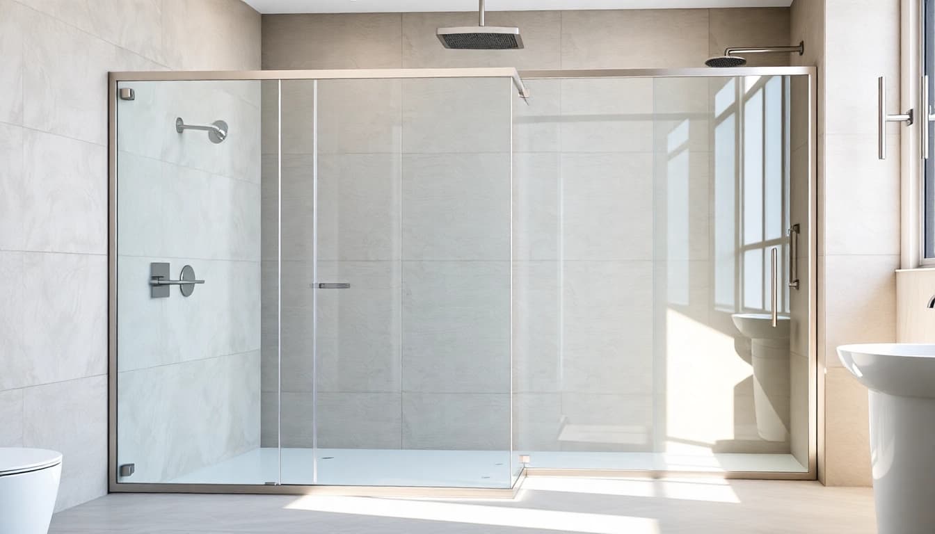 Showcasing elegant semi-frameless shower screens that enhance a modern bathroom aesthetic.