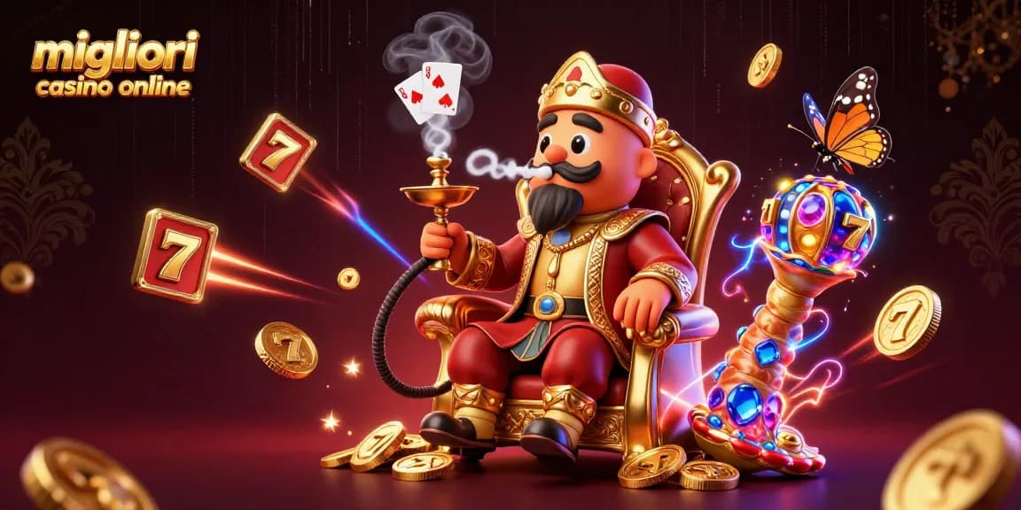 Gioca nei migliori casino online con 3D illustrato di un bruco maestro, simboli di poker e slot!