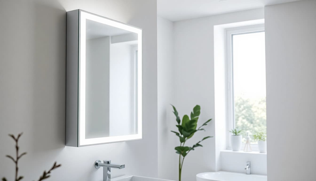 Erleben Sie den spiegelschrank led mit beeindruckender Beleuchtung im modernen Badezimmer.