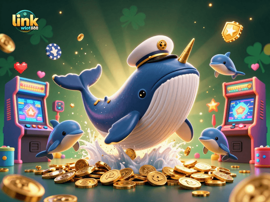 Mainkan link wslot888 dengan ilustrasi ceria ikan paus raksasa dan teman-temannya di lautan koin.
