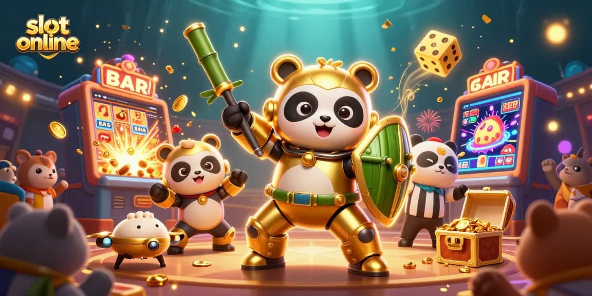 Slot online yang penuh kegembiraan di mana panda emas memimpin permainan dengan simbol keberuntungan dan hadiah menakjubkan.