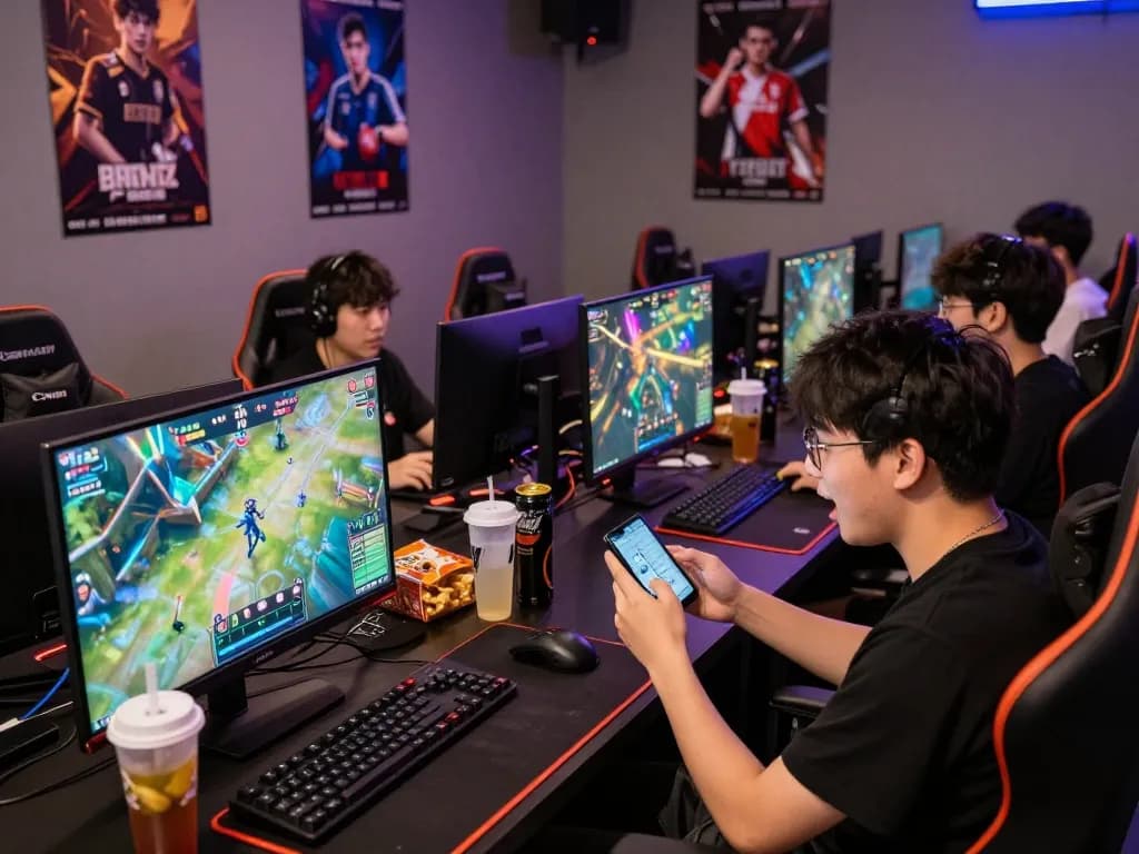 Energetic esports betting scene showcasing nổ hũ hubet88 with gamers placing bets and enjoying live matches.