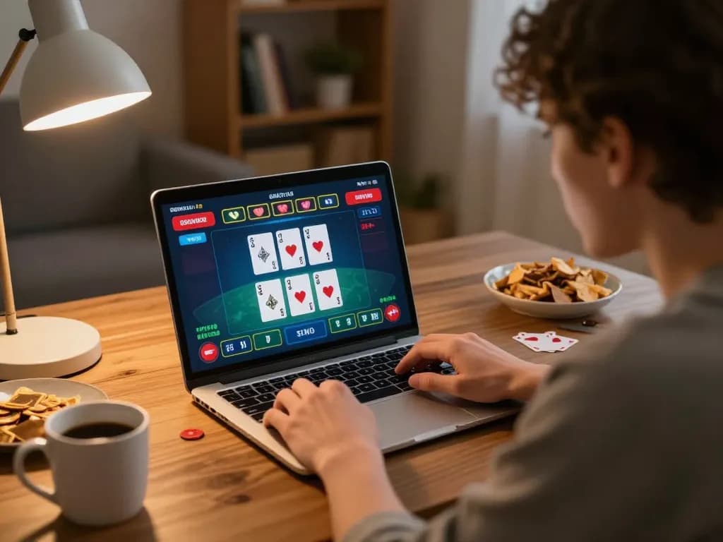 Canada online casinos reddit player engaging in online blackjack from home with strategic focus