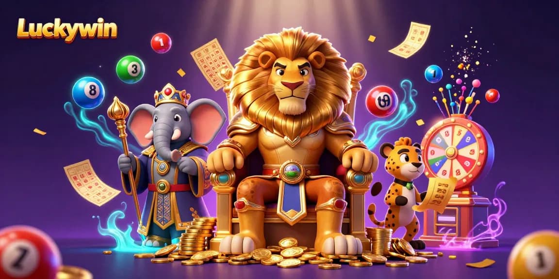 Engage in thrilling gameplay with Luckywin's colorful lottery elements and dynamic casino characters.
