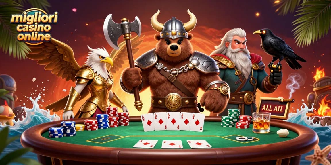 Gioca nei migliori casino online con un orso vichingo e un'aquila valchiria in un'atmosfera avvincente.