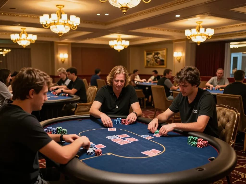 Engaged players enjoying Mahjong Ways at a stylish casino, highlighting competitive gameplay.