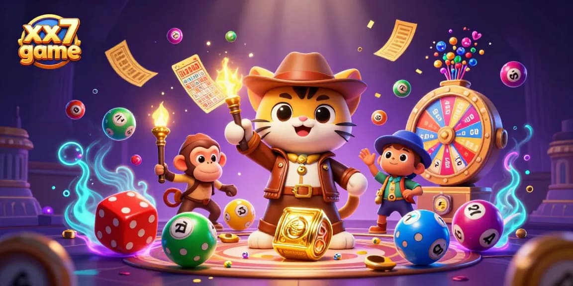 Engage with the vibrant xx7 game, featuring an adventurous cat and a monkey in a dynamic casino scene.