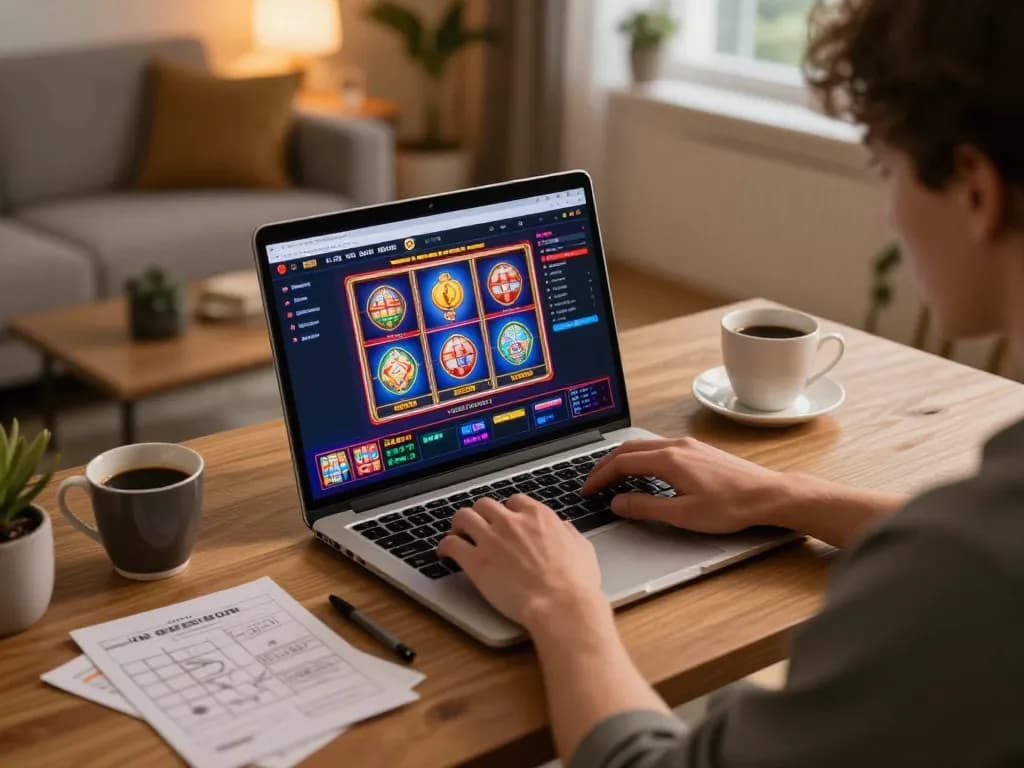 Engaged user strategically playing on Paris888 online casino setup with vibrant screen visuals.