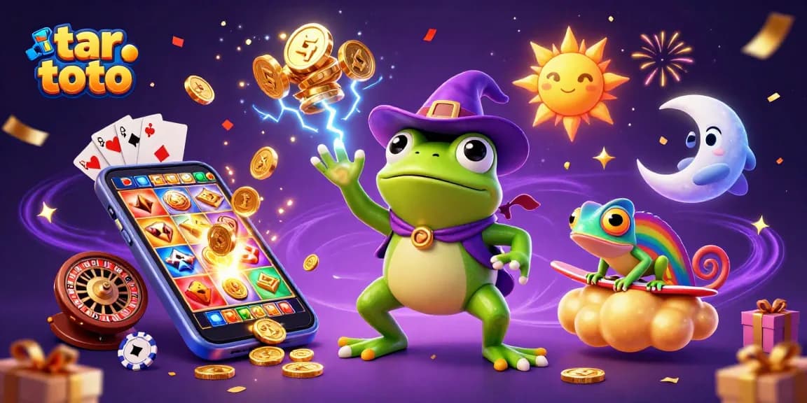 Experience the excitement of tar toto with vibrant gaming elements and characters in a magical casino scene.