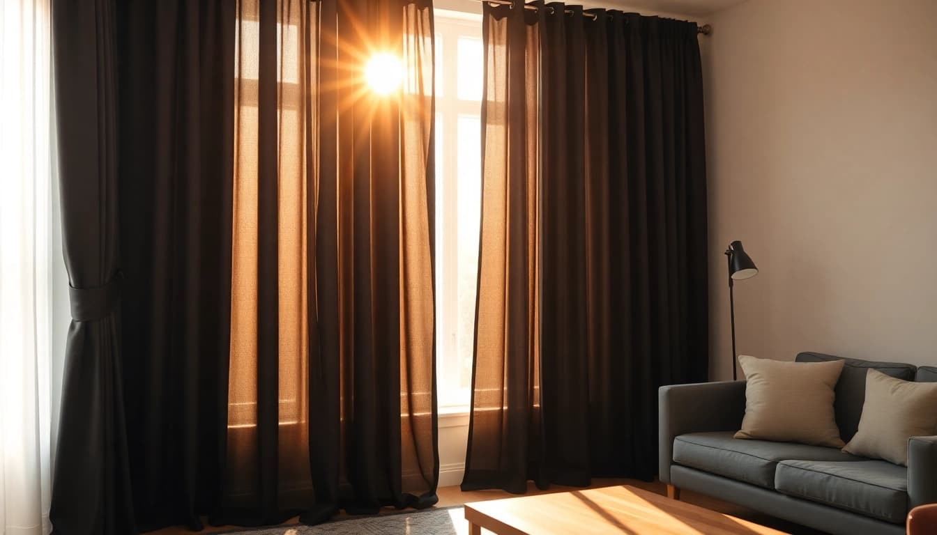 Verduisterende gordijnen in een sfeervolle woonkamer met elegance en stijl.