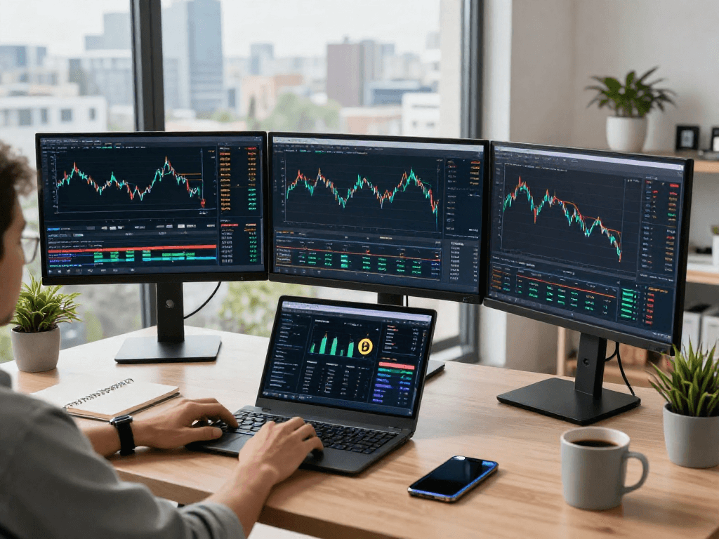 metatrader 5 官网，一个现代化的金融交易平台，适合加密货币和DeFi分析，展示交易界面和硬件钱包。