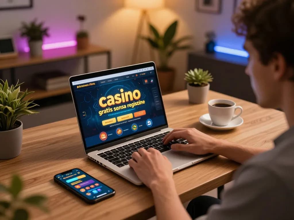 Engaging gameplay at casino online gratis senza registrazione with laptop and smartphone in cozy home environment.