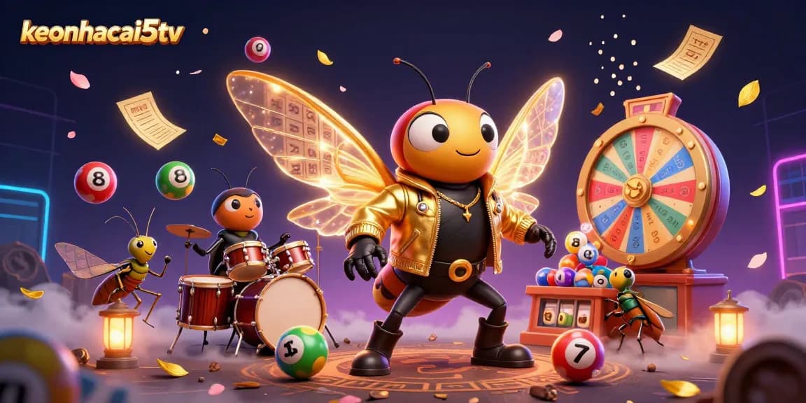 Celebrate luck with keonhacai5tv's vibrant lottery scene, showcasing colorful elements and dynamic action.