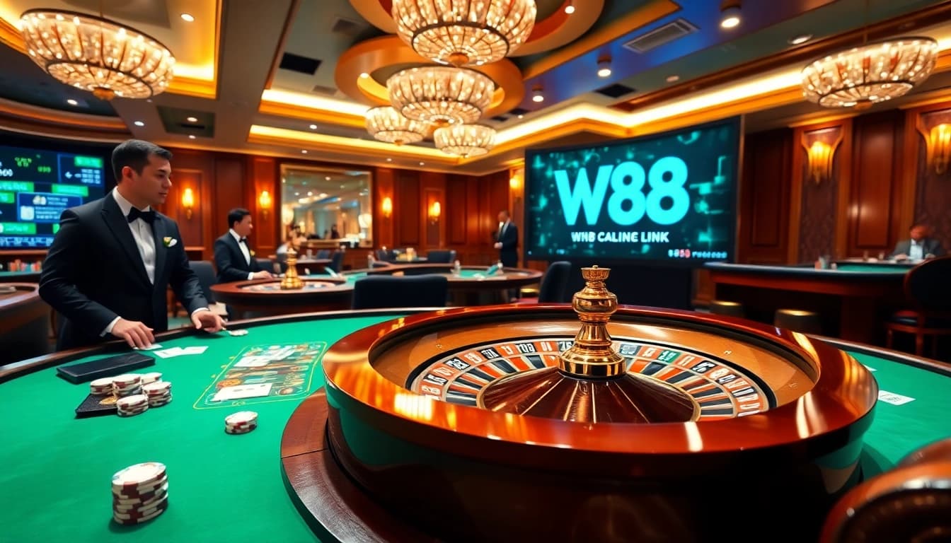 Experience gaming excitement at W88 link with vibrant casino tables and professional dealers.
