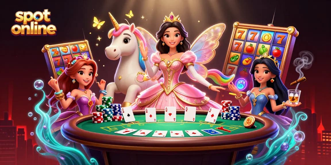 Spin and win with vibrant slot online themes embodied by a glamorous character and a unicorn.