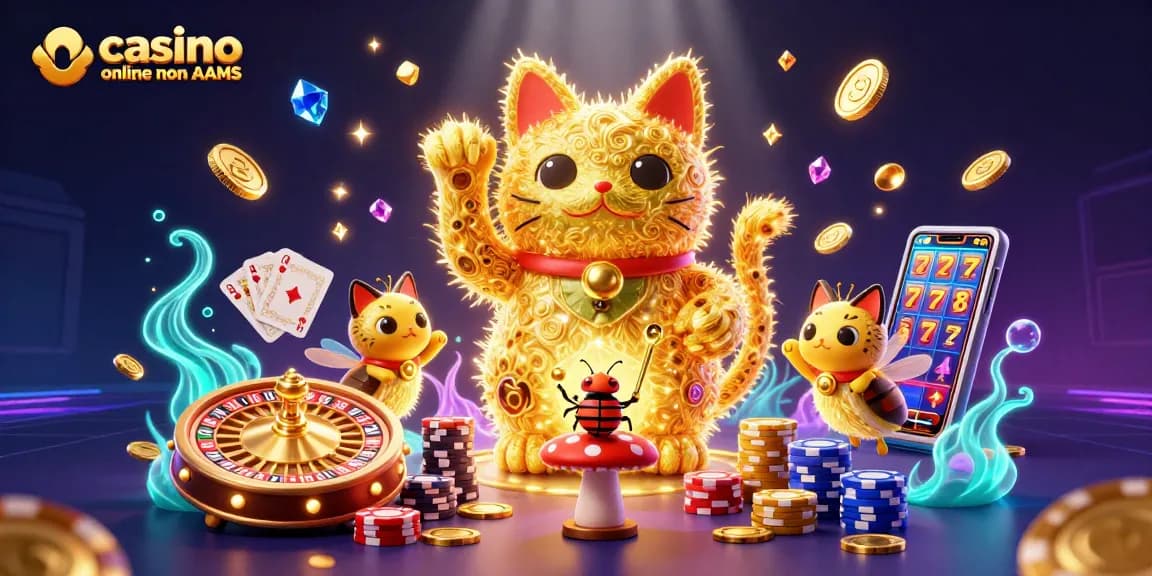 Gioca nei migliori casino online non AAMS con gratificanti simboli e vincite d'oro in un'illustrazione 3D vivace.