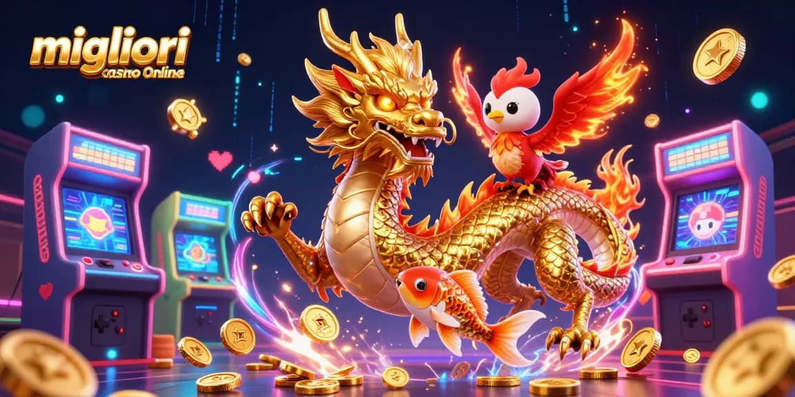 Gioca nei migliori casino online mentre un drago dorato e una fenice rossa ti portano fortuna.