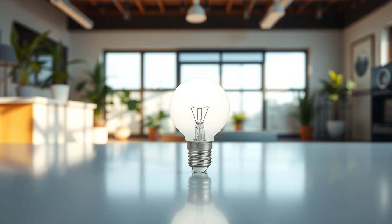 Bright g16 bulb illuminating a modern countertop with a minimalist background.