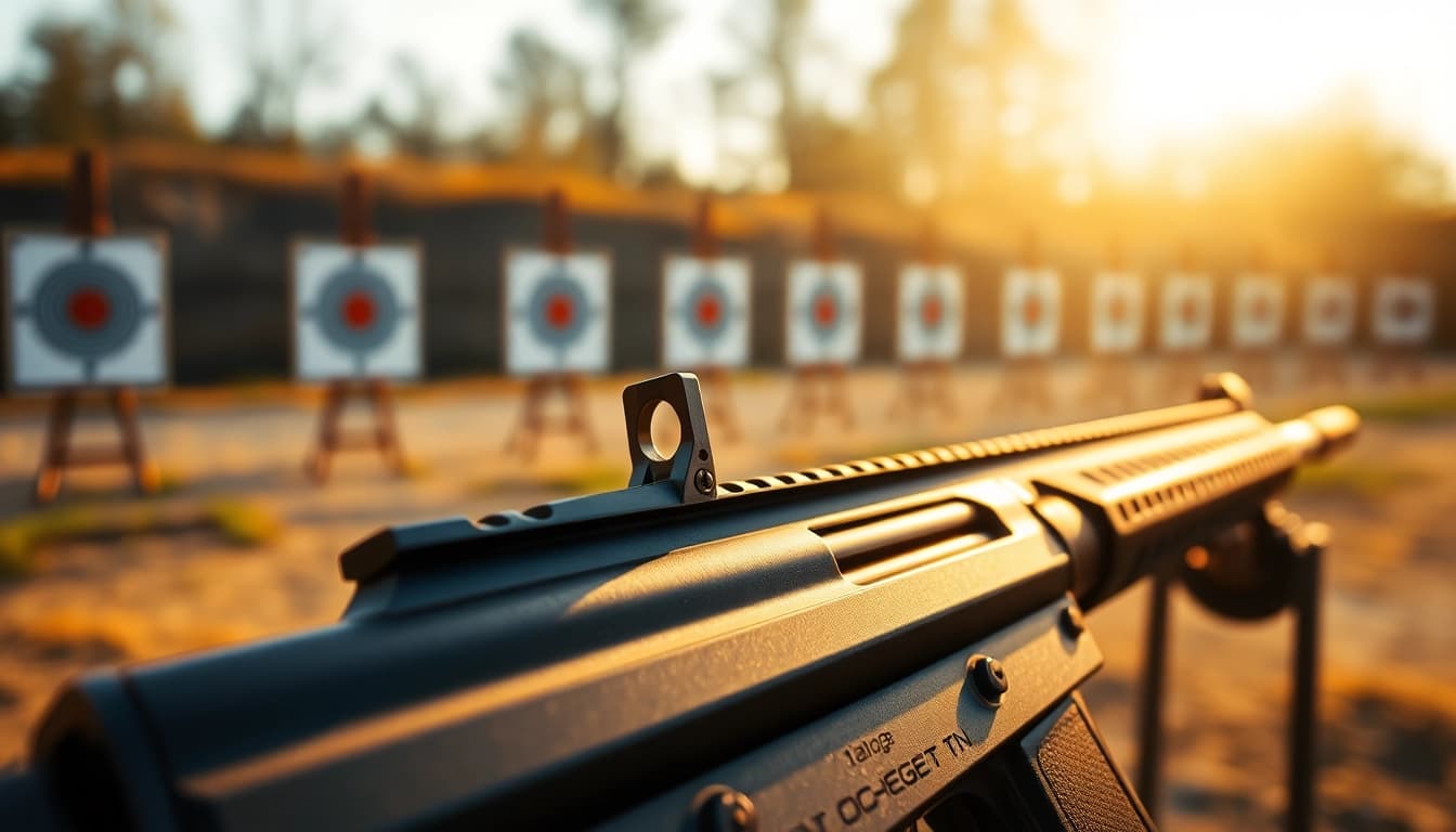 Wot trigger showcased on a firearm in a dynamic outdoor shooting range, emphasizing intricate details.