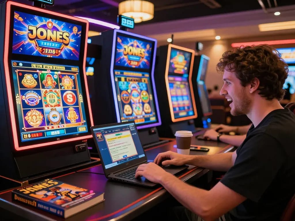Engaging in slot thailand no 1 online gaming with laptop, showcasing vibrant graphics and cozy atmosphere