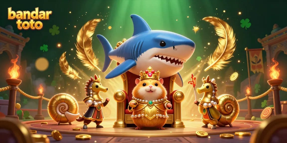 Experience excitement at bandar toto with a vibrant scene featuring a hamster king and casino elements.