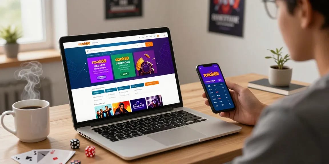 Engaging scene of a user exploring rokok88 daftar in a modern home office environment.