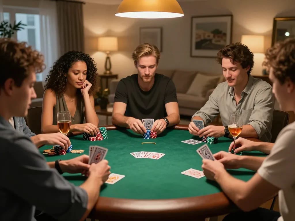 Enjoy a lively Poker Online game night with friends, surrounded by snacks and drinks.
