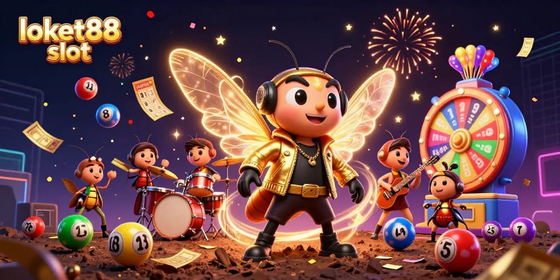Witness the excitement of loket88 slot with vibrant characters and dynamic game elements in a festive atmosphere.