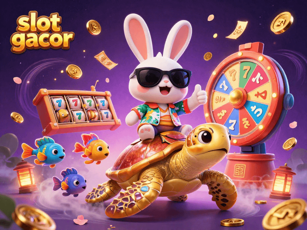 Bermain slot gacor sambil menikmati hiburan dengan karakter kelinci beruntung dan kura-kura emas yang memikat.