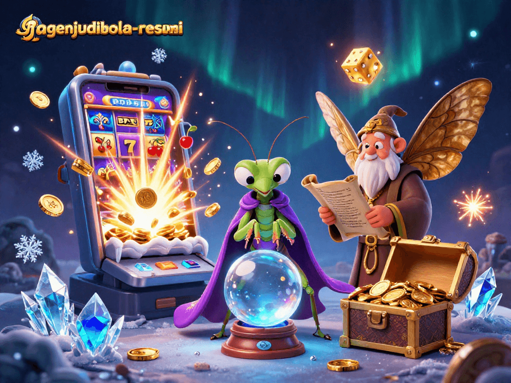 Join the action at agenjudibola-resmi with a vibrant 3D illustration of fortune tellers surrounded by epic gambling symbols.