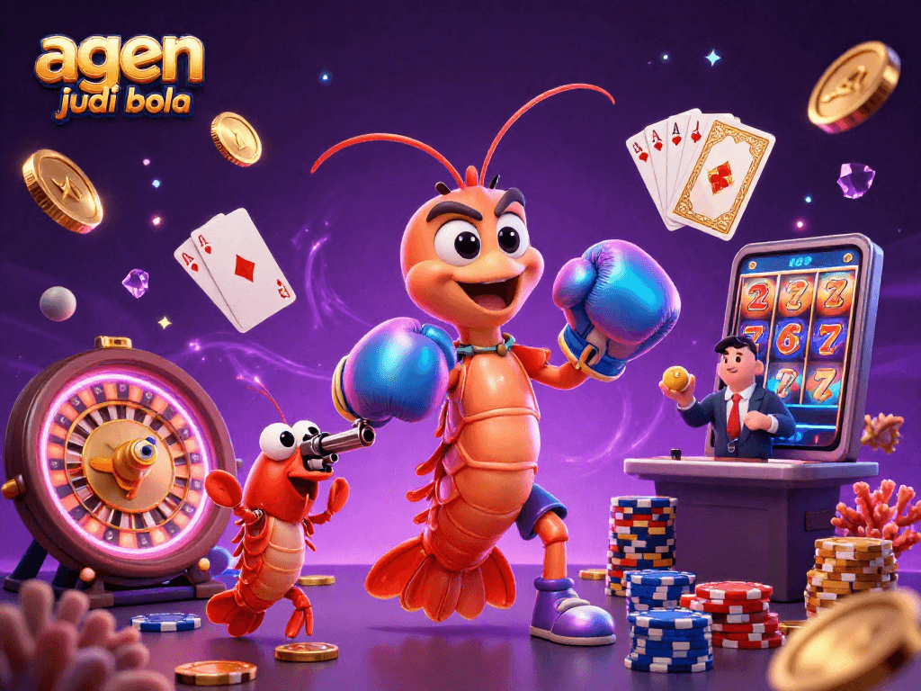 Engage in exciting gaming with an lively illustration showcasing agen judi bola in action featuring sea creatures and casino elements.