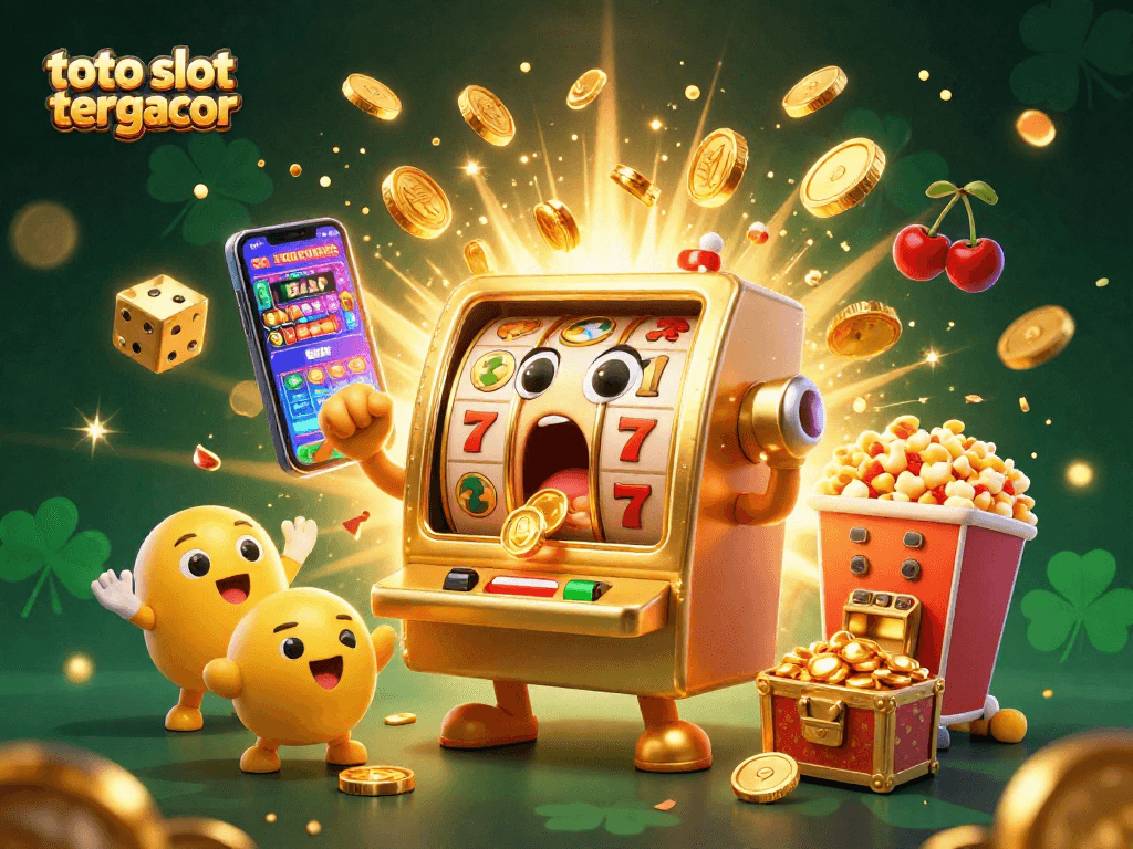 Symbols and coins burst from the toto slot tergacor as jackpots explode in this vibrant casino scene.