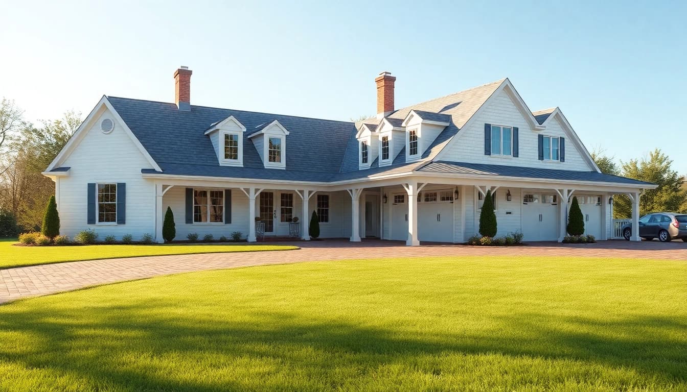 Stunning cape cod home addition featuring a spacious attached garage in a natural setting.