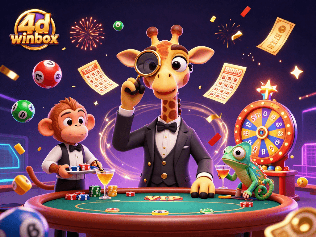Experience exciting moments in 4D Winbox as vibrant lottery elements burst around a lively 3D scene.