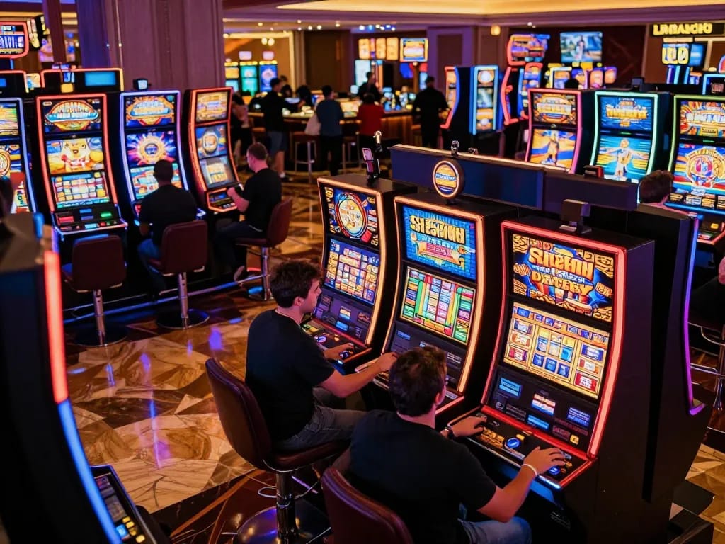 Experience the excitement of slot 777 action in a vibrant Las Vegas casino filled with engaged players.