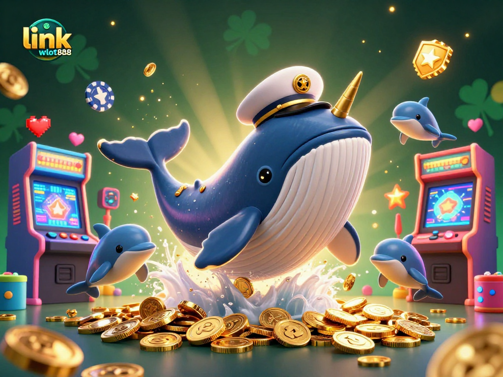 Mainkan link wslot888 dengan ilustrasi ceria ikan paus raksasa dan teman-temannya di lautan koin.
