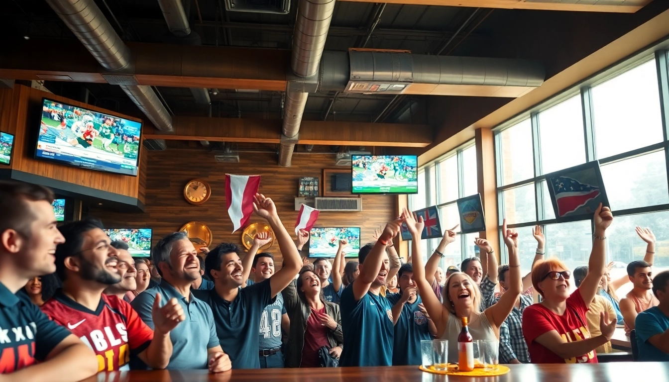 Explore the vibrant atmosphere of online sports betting Canada in a lively sports bar setting.