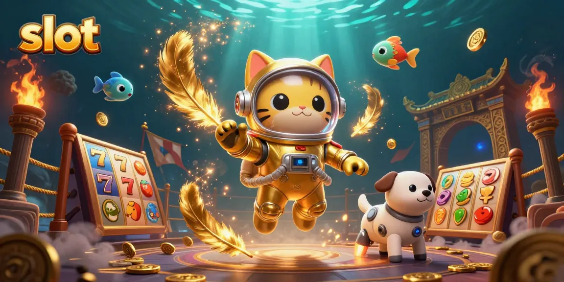 Slot online paling menarik dengan kucing astronot dan teman robot di latar luar angkasa.
