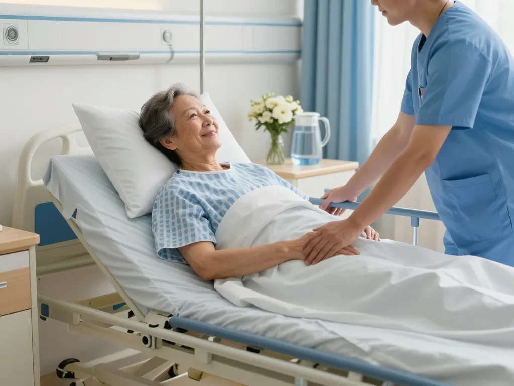 giường bệnh nhân in a hospital room with personalized patient care and modern healthcare features.