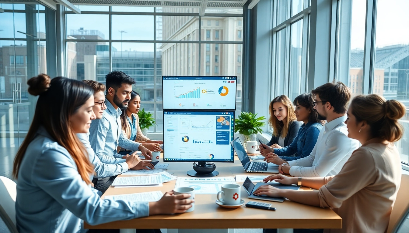Agencia HubSpot team collaborating in a bright office environment, showcasing teamwork and innovation.