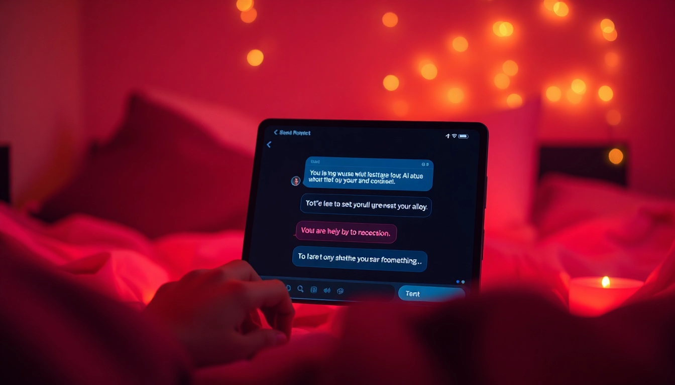 Engaging screen showing a sex ai chat conversation on a modern device, set in a cozy atmosphere.