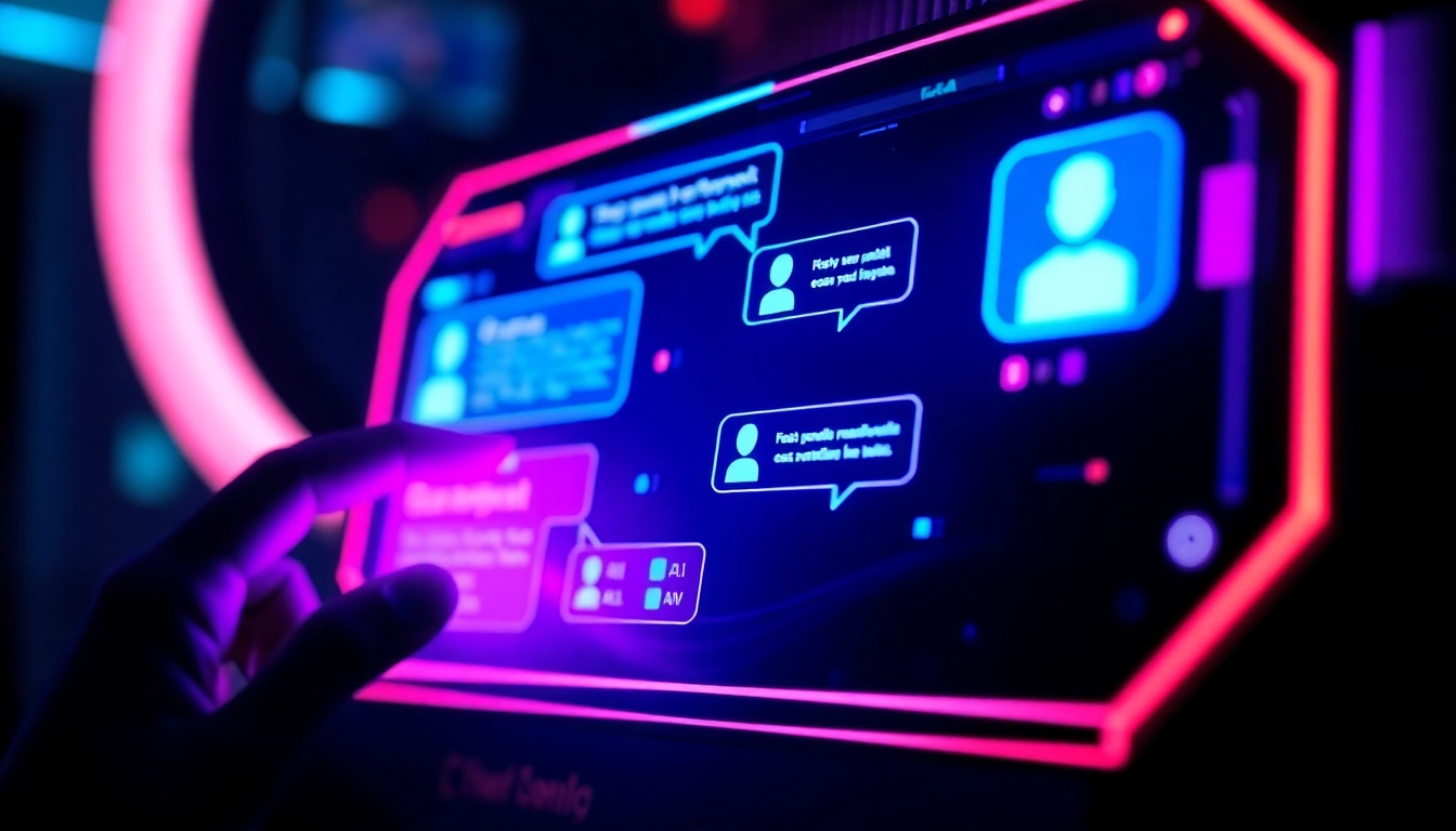 Engaging interface showcasing character ai nsfw capabilities with vibrant colors and dynamic digital effects.
