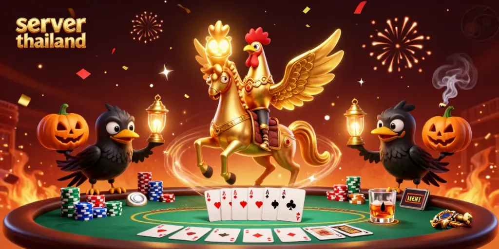 Engage in thrilling gaming with server thailand and golden rooster in a vibrant casino setting.