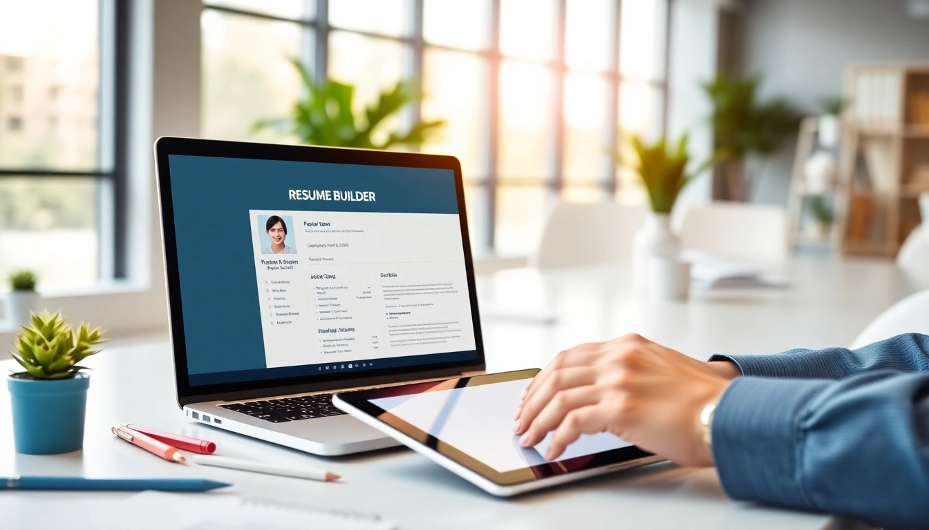 Enhance your job prospects with a professional Resume Builder showcased in a modern office.