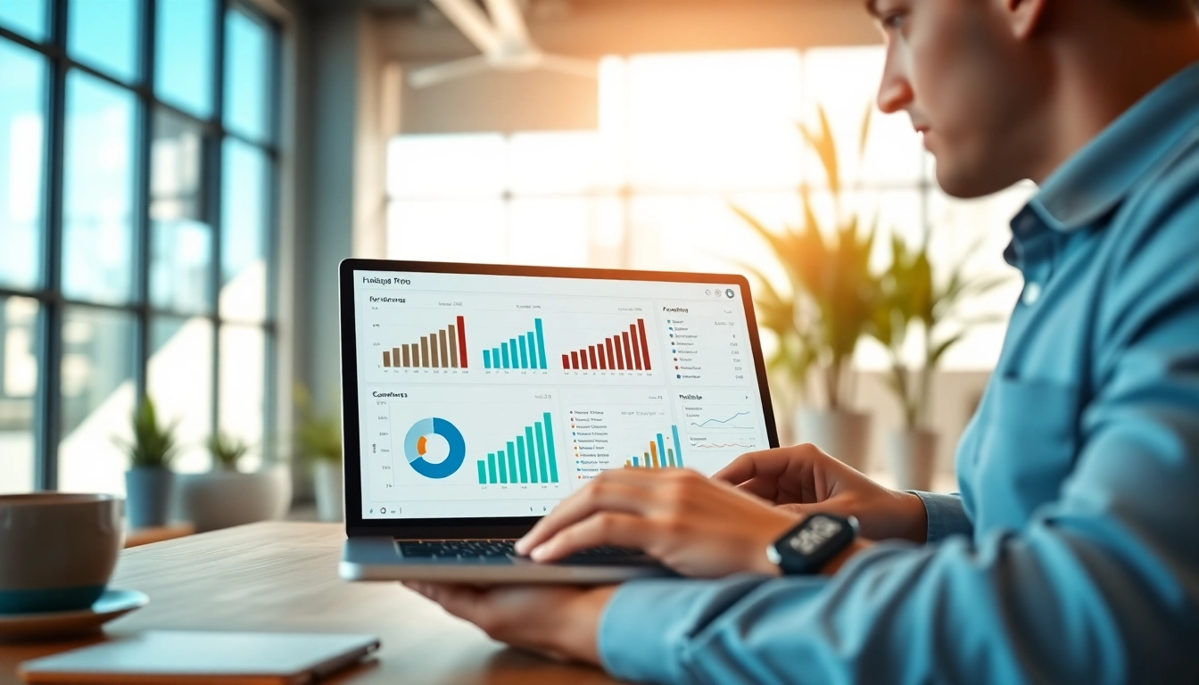 Analyze SEO performance metrics on digital display in modern office setting.