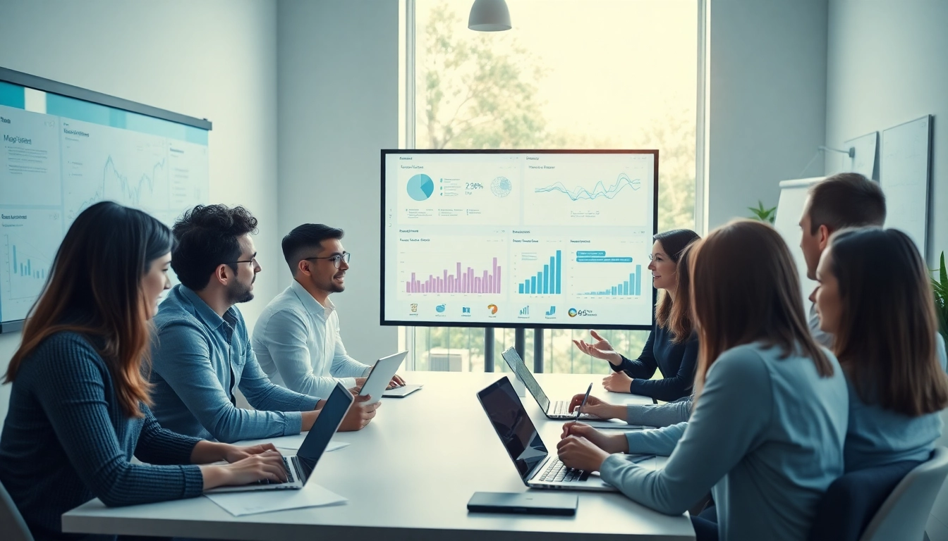 Visual representation of professionals collaborating over enterprise assistant saas tools in a modern workspace.