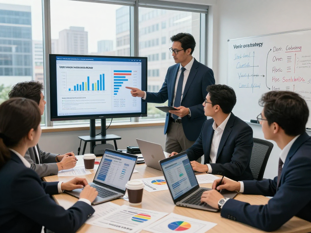 Team analyzing political ad ROI measurement data in a modern office.
