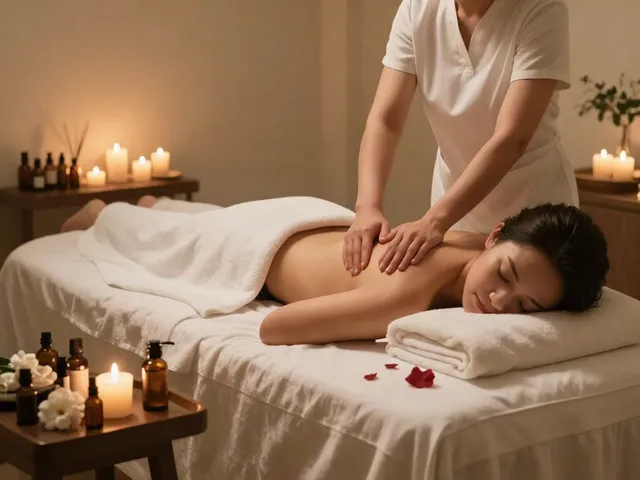 다낭 가라오케 가격을 확인하며, 편안한 마사지 치료를 경험하는 모습