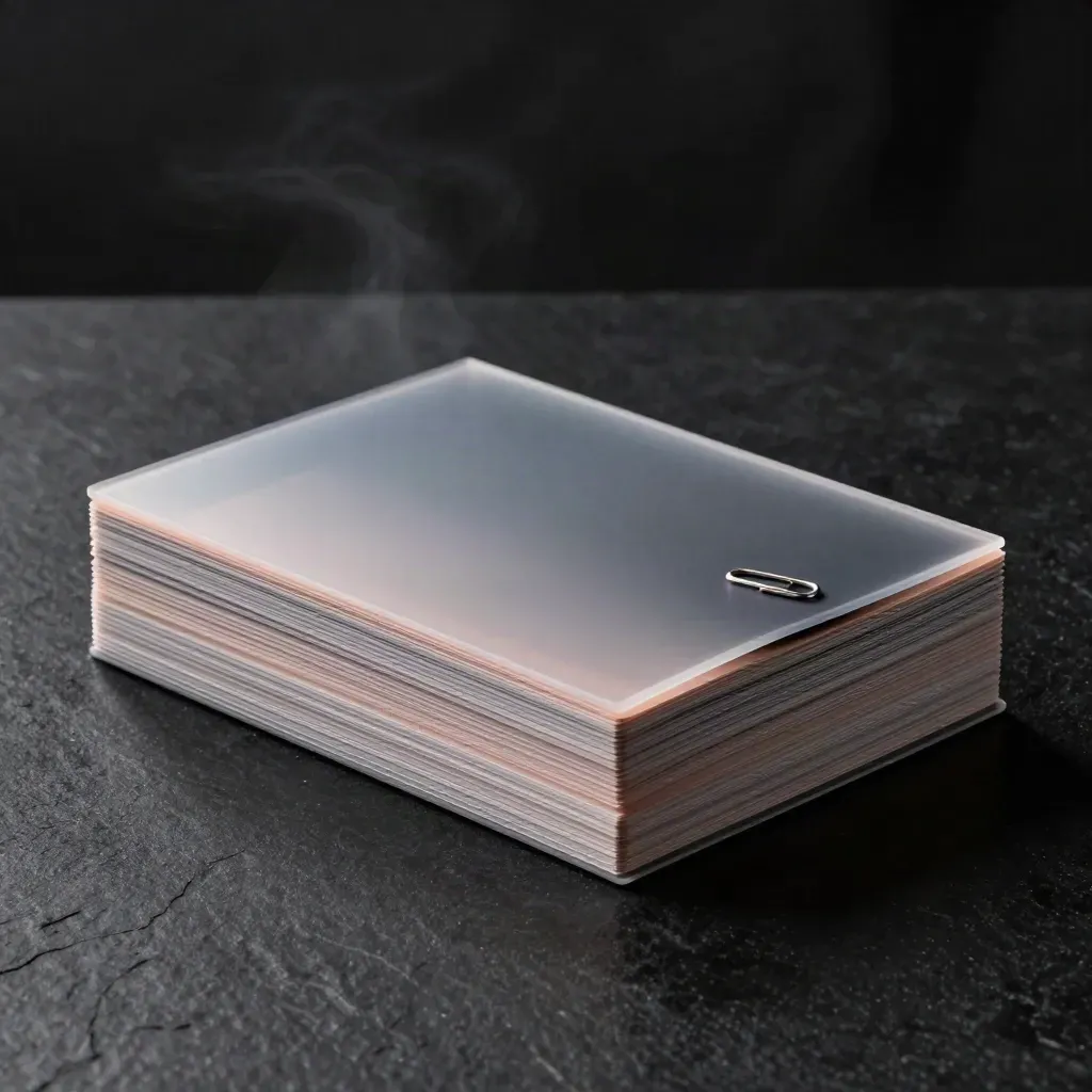 Premium pitch deck sleeve sliding open with slide boards and overlay on a black studio surface.