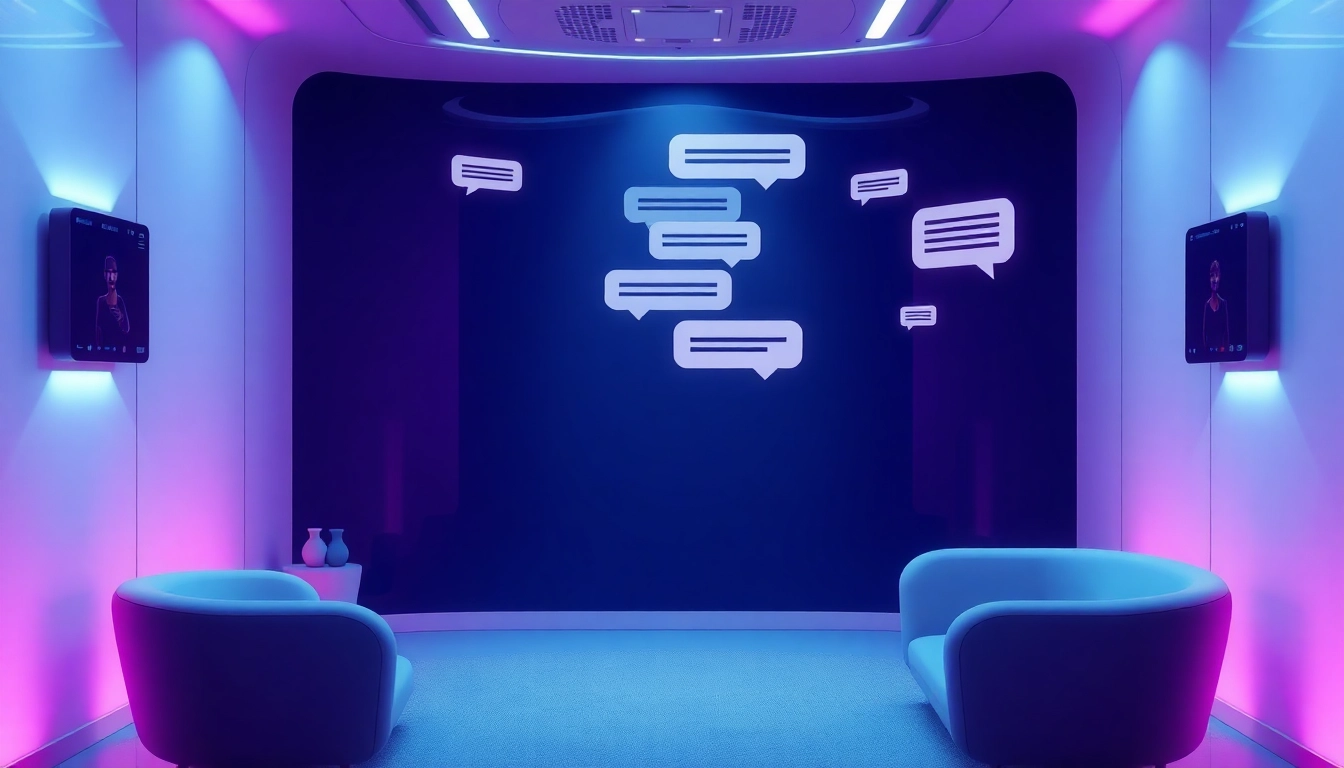 Interactive AI chat environment showcasing sex chat AI technology in a futuristic setting.